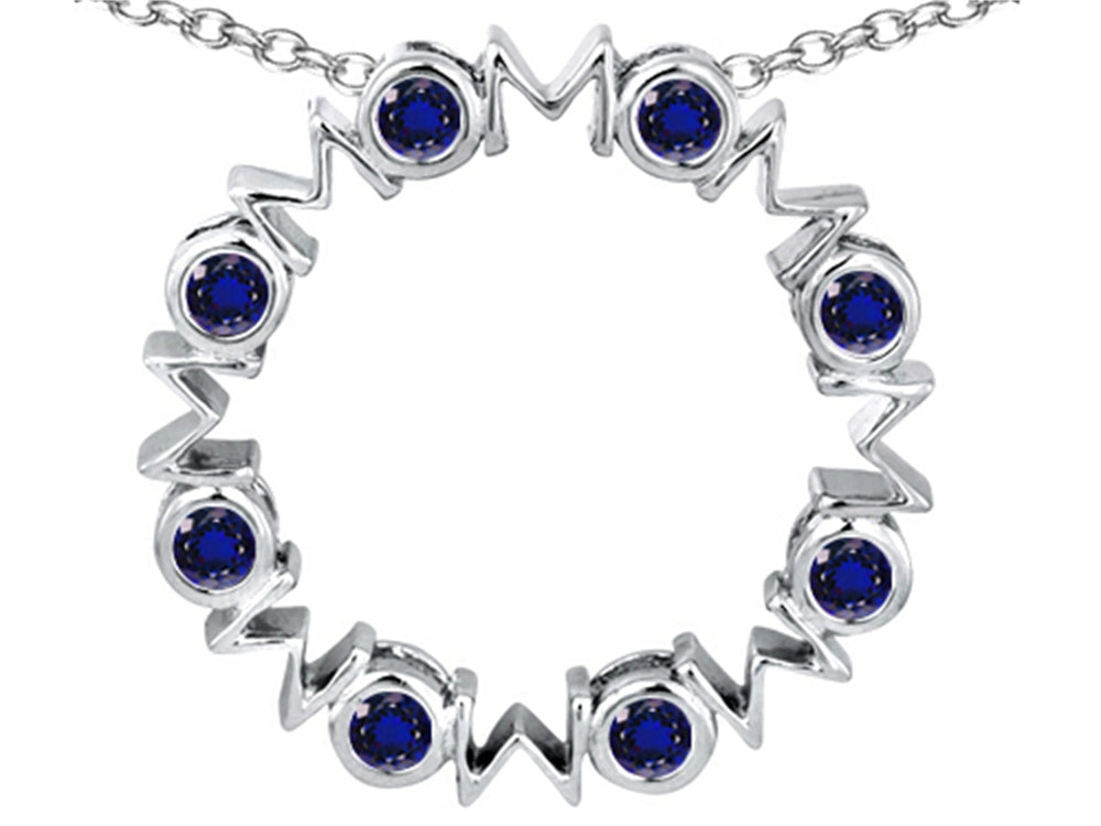 Star K™ Large MOM Circle Mother's Pendant Necklace with Round Created Sapphire