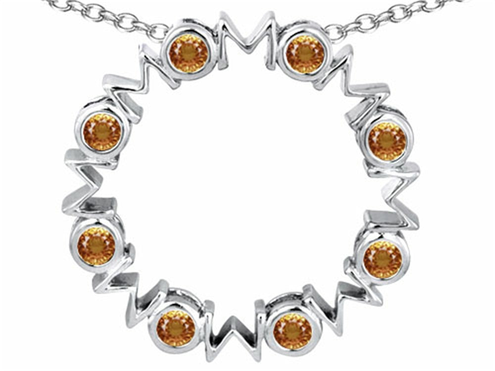 Star K™ Large MOM Circle Mother's Pendant Necklace with Round Simulated Imperial Yellow Topaz