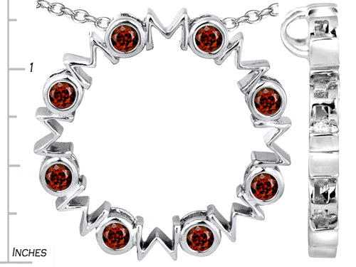 Star K™ Large MOM Circle Mother's Pendant Necklace with Round Simulated Garnet