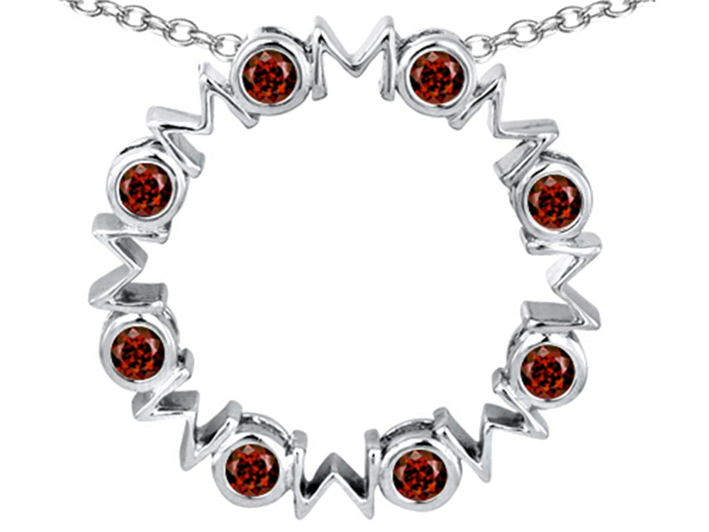 Star K™ Large MOM Circle Mother's Pendant Necklace with Round Simulated Garnet