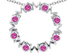 Star K™ Large MOM Circle Mother's Pendant Necklace with Round Created Pink Sapphire