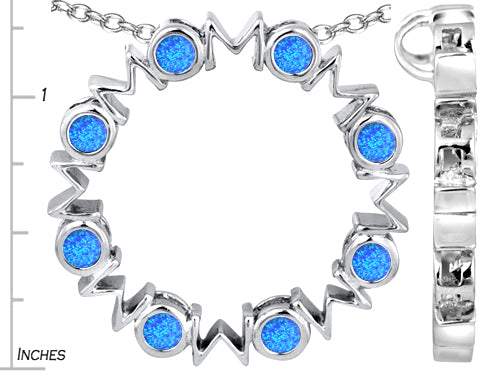 Star K™ Large MOM Circle Mother's Pendant Necklace with Round Blue Created Opal