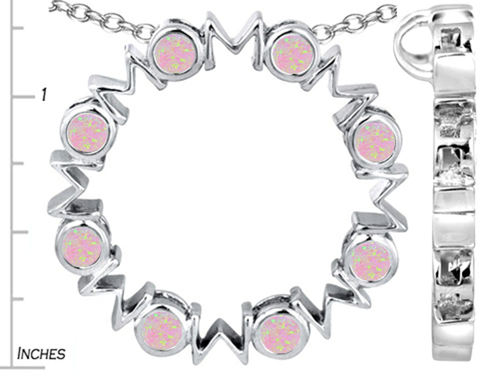 Star K™ Large MOM Circle Mother's Pendant Necklace with Round Pink Created Opal