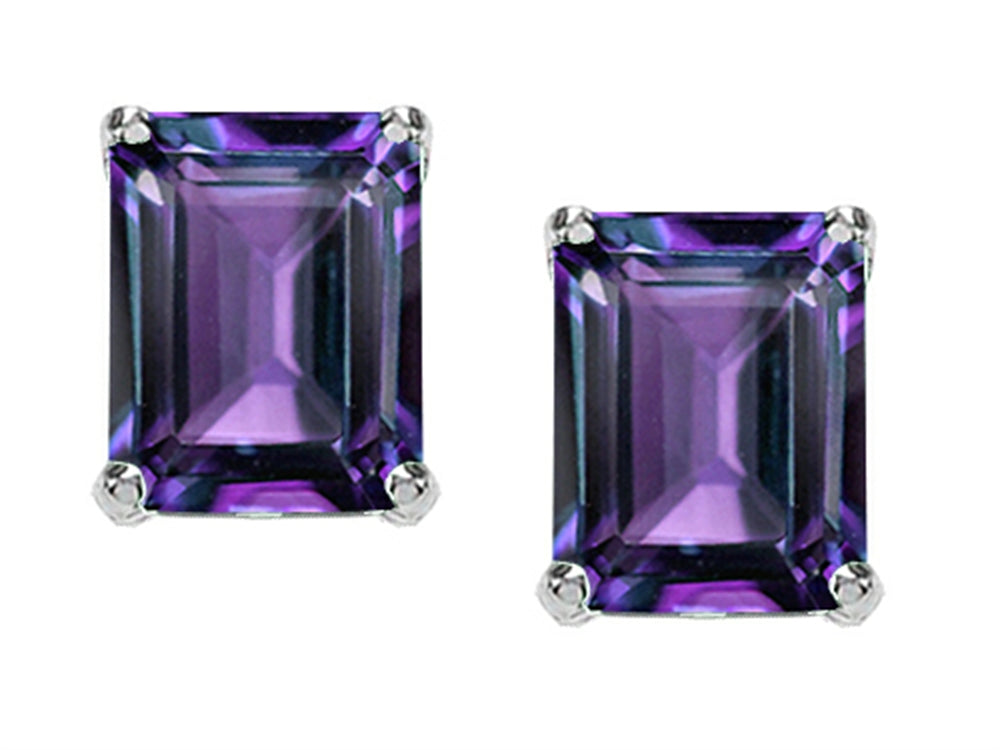 Tommaso Design™ 8x6mm Emerald Cut Simulated Alexandrite Earrings Studs