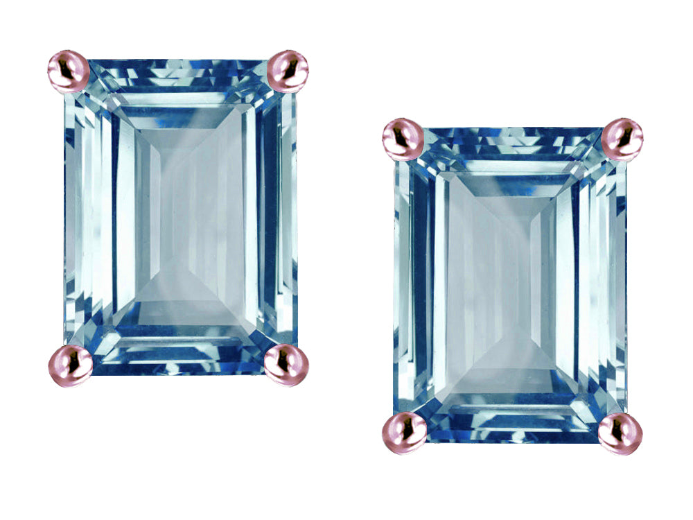 Star K™ Emerald Cut 8x6mm Simulated Aquamarine Earrings Studs