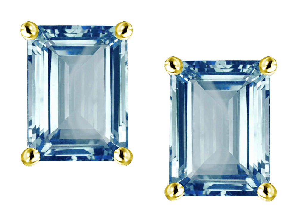 Star K™ Emerald Cut 8x6mm Simulated Aquamarine Earrings Studs
