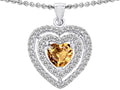 Star K™ 6mm Heart Shape Simulated Imperial Yellow Topaz Heart Double Halo Pendant Necklace