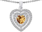 Star K™ 6mm Heart Shape Simulated Imperial Yellow Topaz Heart Double Halo Pendant Necklace