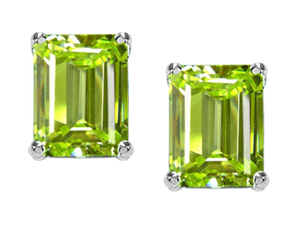 Tommaso Design™ 8x6mm Emerald Cut Genuine Peridot Earrings Studs