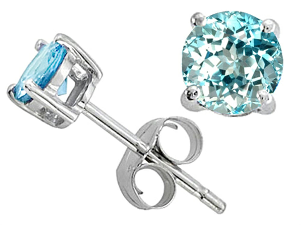 Tommaso Design™ Round 7mm Simulated Aquamarine Earrings Studs