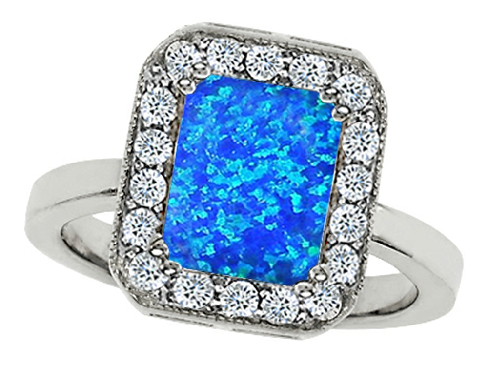 Star K 10x8mm Emerald Cut Simulated Blue Opal Ring