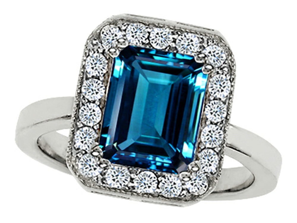 Star K 10x8mm Emerald Cut Simulated Blue Topaz Ring