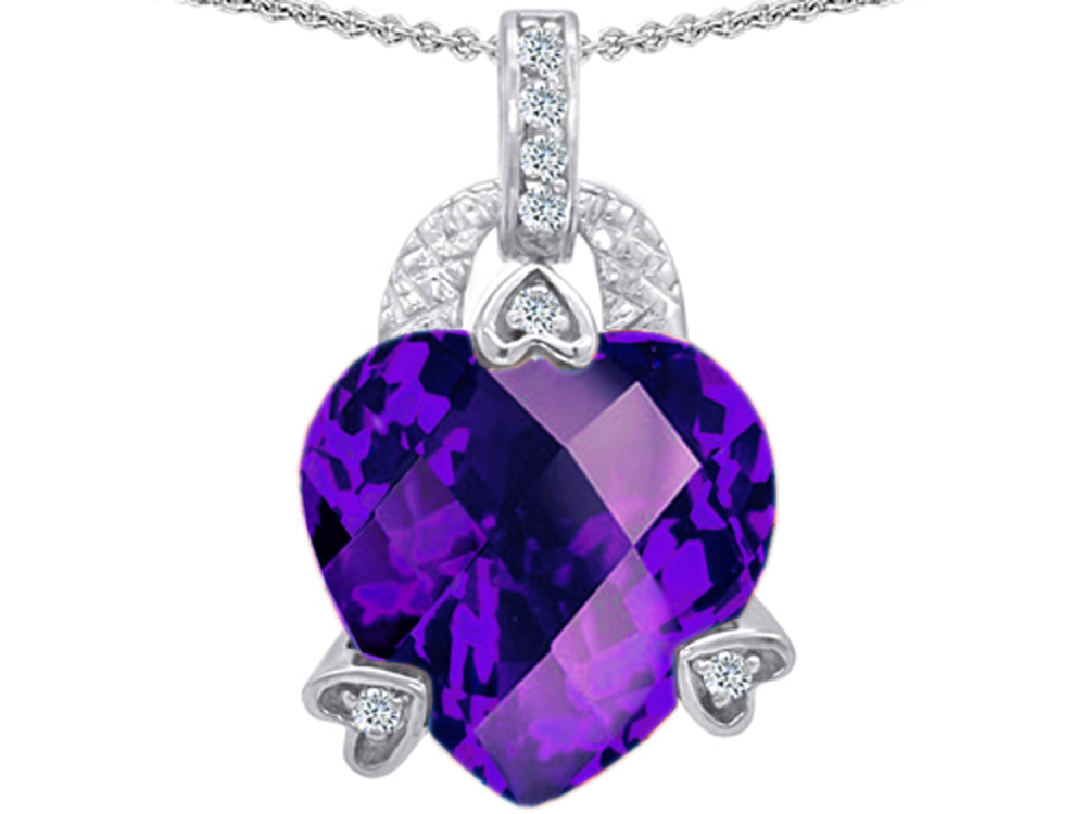 Star K™ Large Heart Shape 13mm Simulated Amethyst Designer Pendant Necklace