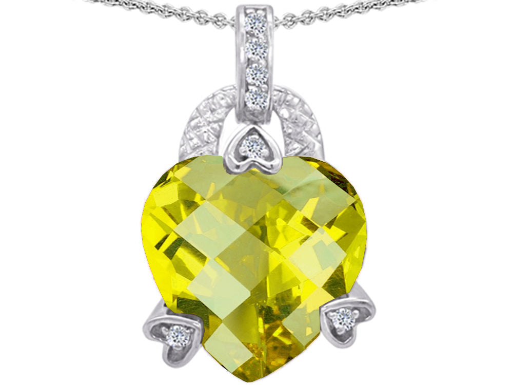 Star K™ Large Heart Shape 13mm Simulated Citrine Designer Pendant Necklace