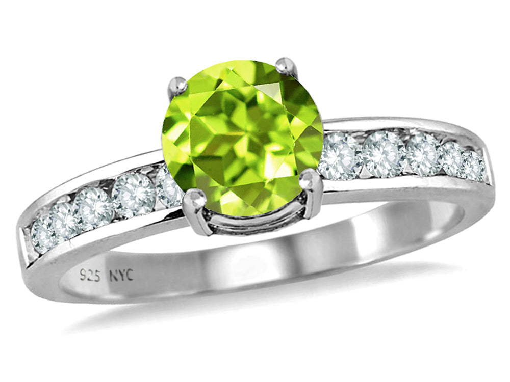 Star K Round 7mm Simulated Peridot and Cubic Zirconia Ring