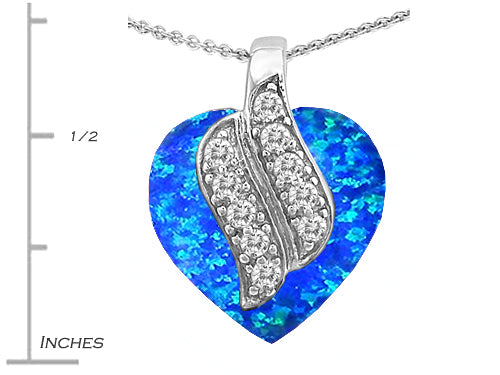 Star K™ Large 15mm Heart Shape Blue Created Opal Soul Mate Pendant Necklace