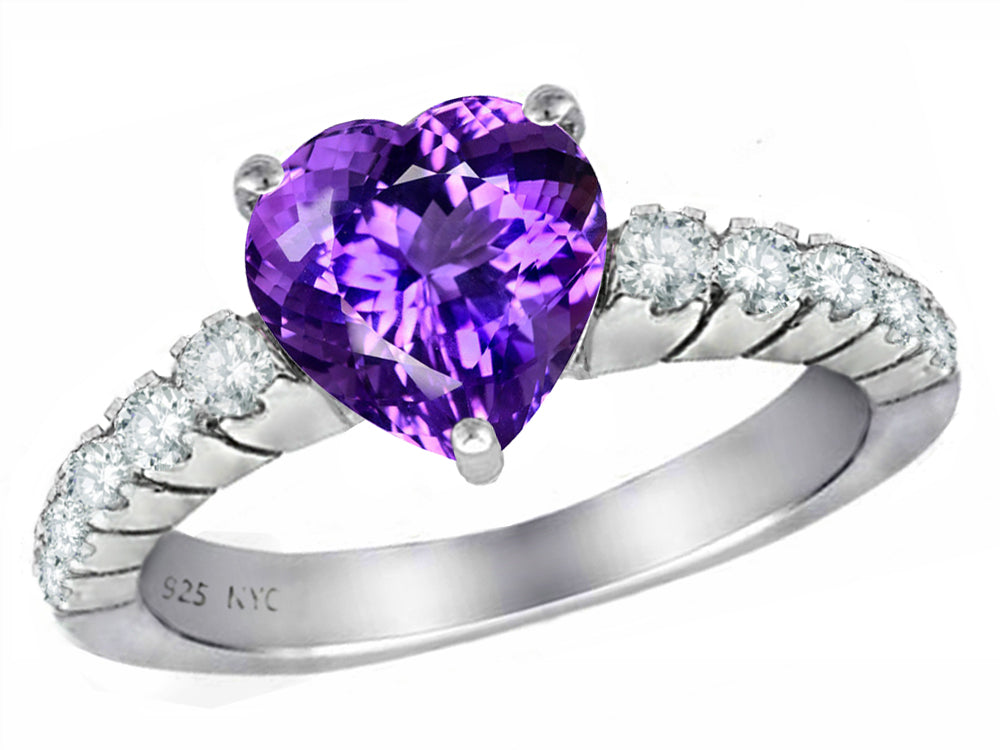 Star K 8mm Heart Shape Simulated Amethyst Ring