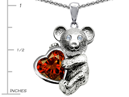 Star K™ Love Bear Hugging Birth Month of January 8mm Heart Shape Simulated Garnet Pendant Necklace