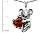Star K™ Love Bear Hugging Birth Month of January 8mm Heart Shape Simulated Garnet Pendant Necklace