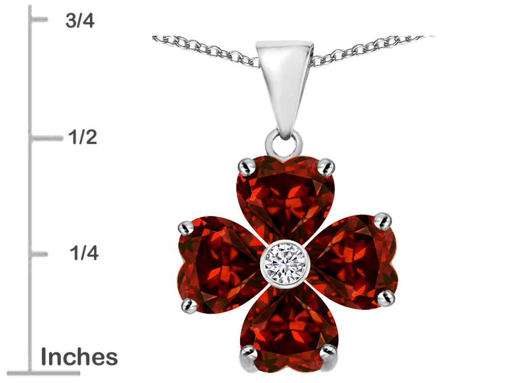 Star K™ 6mm Heart Shape Simulated Garnet Lucky Clover Pendant Necklace
