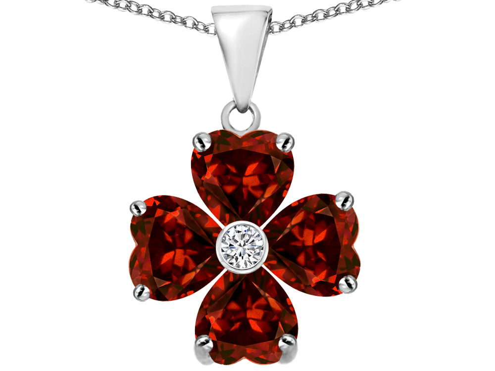 Star K™ 6mm Heart Shape Simulated Garnet Lucky Clover Pendant Necklace