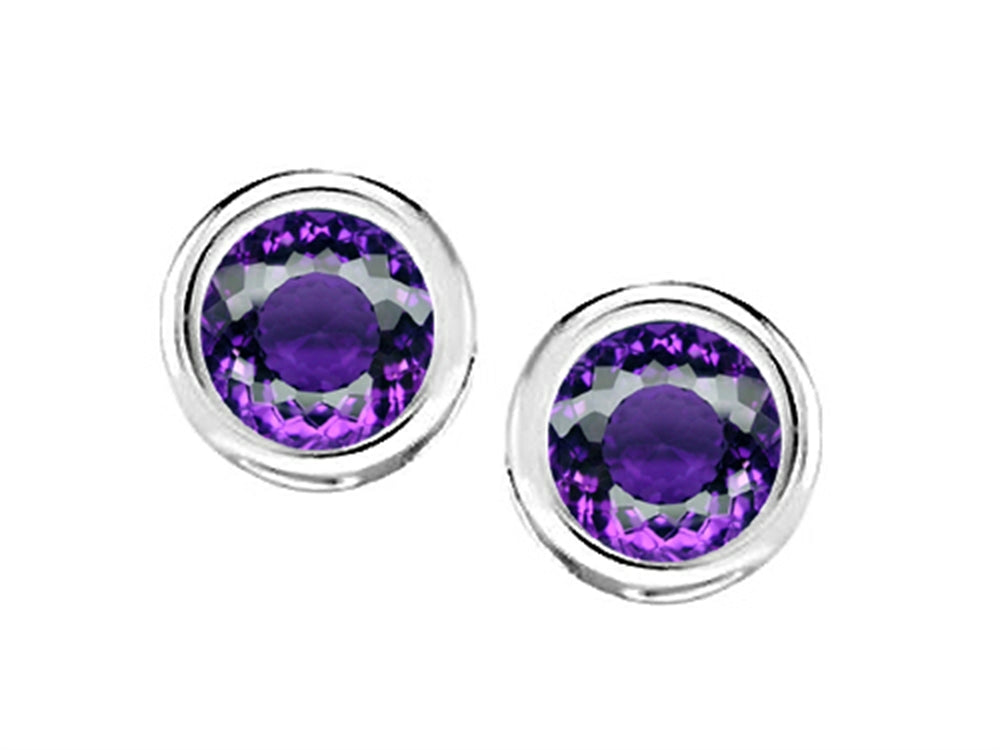 Star K™ Bezel Set Round 5mm Simulated Amethyst Earrings Studs