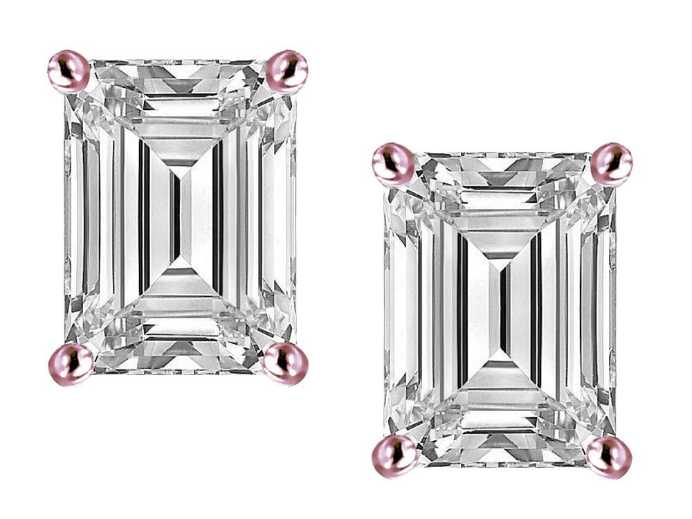 Star K™ Emerald Cut 8x6mm Genuine White Topaz Earrings Studs