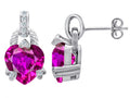 Star K™ Heart Shape Created Pink Sapphire Designer Hanging Drop Earrings