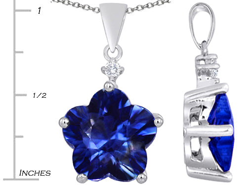 Star K™ Large 14mm Flower Shape Star Pendant Necklace with Simulated Sapphire