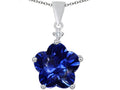 Star K™ Large 14mm Flower Shape Star Pendant Necklace with Simulated Sapphire