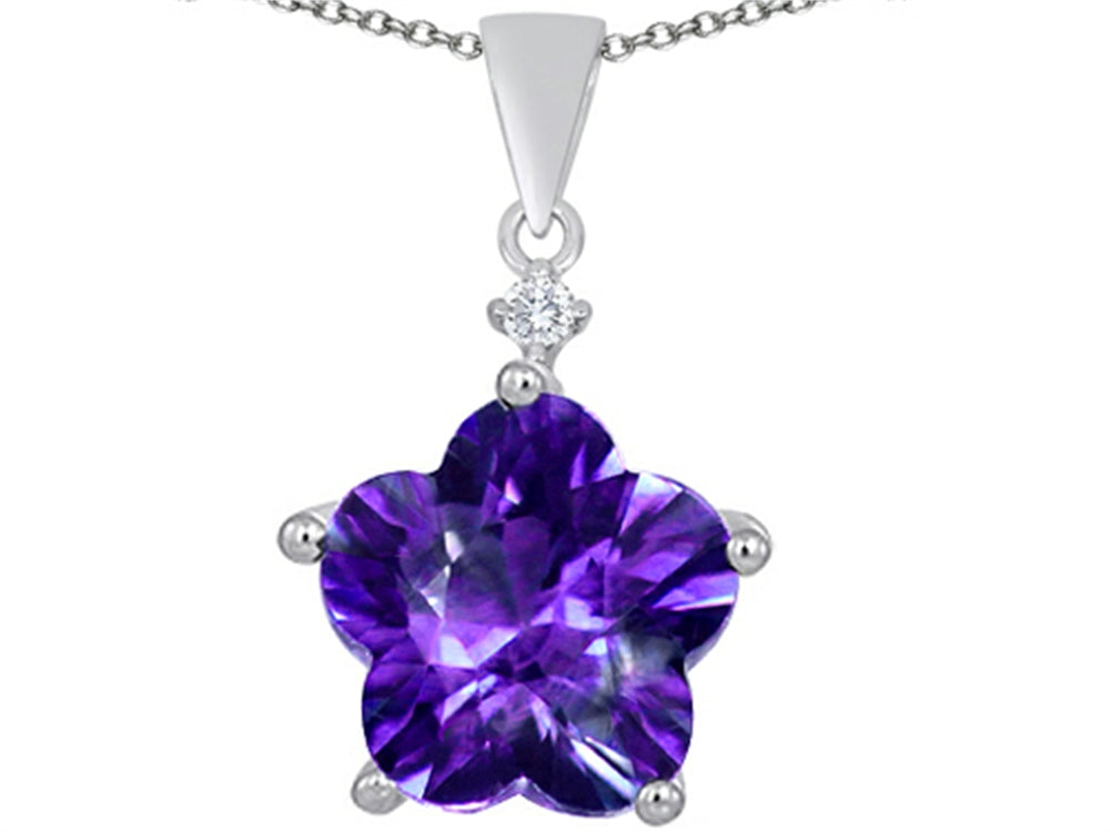 Star K™ Large 14mm Flower Shape Star Pendant Necklace with Simulated Amethyst
