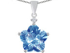 Star K™ Large 14mm Flower Shape Star Pendant Necklace with Simulated Aquamarine