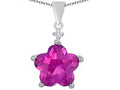 Star K™ Large 14mm Flower Shape Star Pendant Necklace with Created Pink Sapphire
