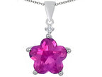 Star K™ Large 14mm Flower Shape Star Pendant Necklace with Created Pink Sapphire
