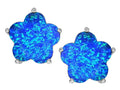Star K™ Fancy Flower Shape Star Earrings Studs with Blue Created Opal