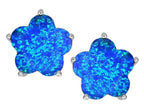 Star K™ Fancy Flower Shape Star Earrings Studs with Blue Created Opal