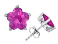 Star K™ Fancy Flower Shape Star Earrings Studs with Created Pink Sapphire