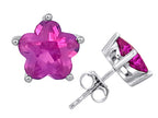 Star K™ Fancy Flower Shape Star Earrings Studs with Created Pink Sapphire