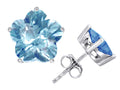 Star K™ Fancy Flower Shape Star Earrings Studs with Simulated Aquamarine