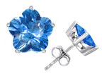 Star K™ Fancy Flower Shape Star Earrings Studs with Simulated Blue Topaz