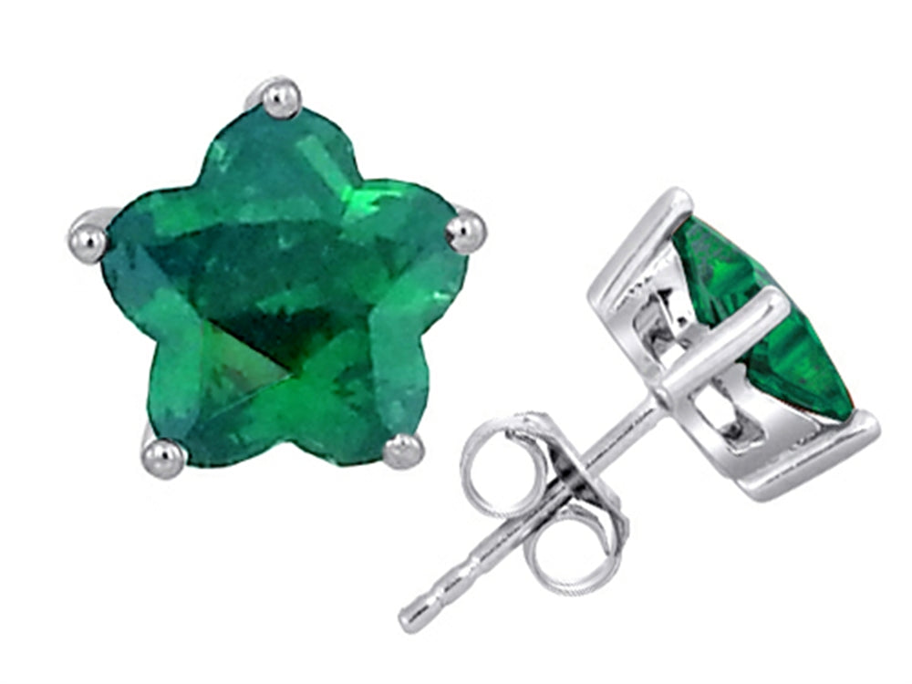 Star K™ Fancy Flower Shape Star Earrings Studs with Simulated Emerald