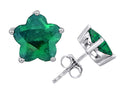 Star K™ Fancy Flower Shape Star Earrings Studs with Simulated Emerald