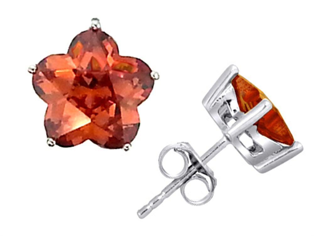 Star K™ Fancy Flower Shape Star Earrings Studs with Simulated Orange Mexican Fire Opal