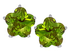 Star K™ Fancy Flower Shape Star Earrings Studs with Simulated Peridot