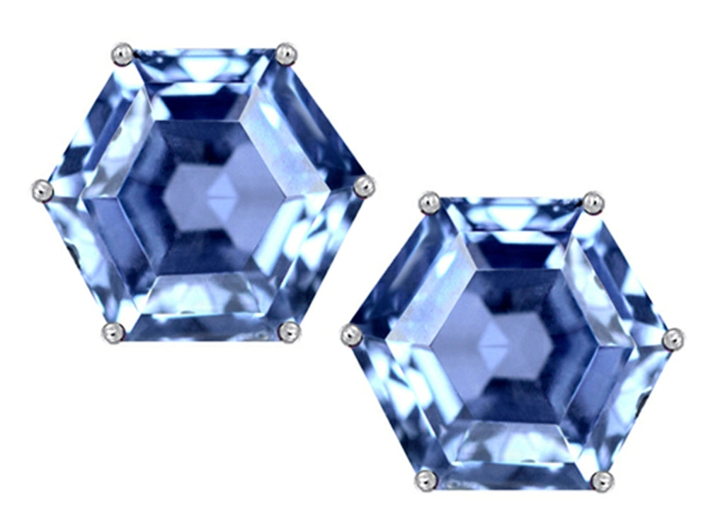 Star K™ Fancy Octagon Cut Earrings Studs with Simulated Aquamarine
