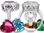 Switch-It Gems Heart Shape 10mm Simulated Ruby Halo Ring with 12 Interchangeable Simulated Birth Months