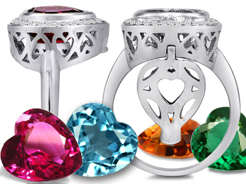 Switch-It Gems Heart Shape 10mm Simulated Ruby Halo Ring with 12 Interchangeable Simulated Birth Months