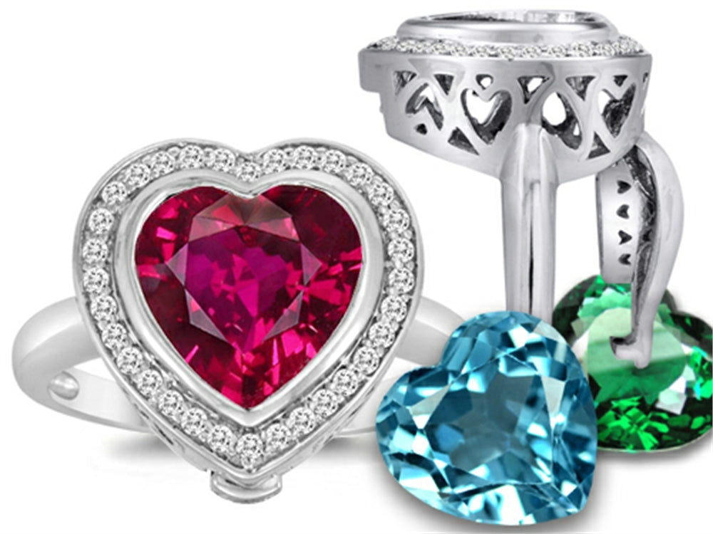 Switch-It Gems Heart Shape 10mm Simulated Ruby Halo Ring with 12 Interchangeable Simulated Birth Months