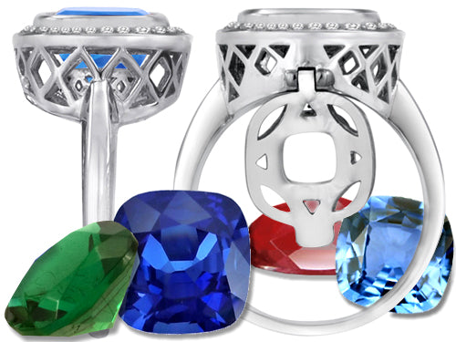 Switch-It Gems Cushion-Cut Simulated Blue Topaz Halo Ring Total of 12 Simulated Stones