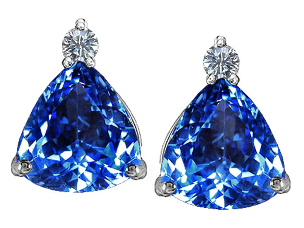 Star K™ 7mm Trillion Cut Simulated Blue Topaz Earrings Studs